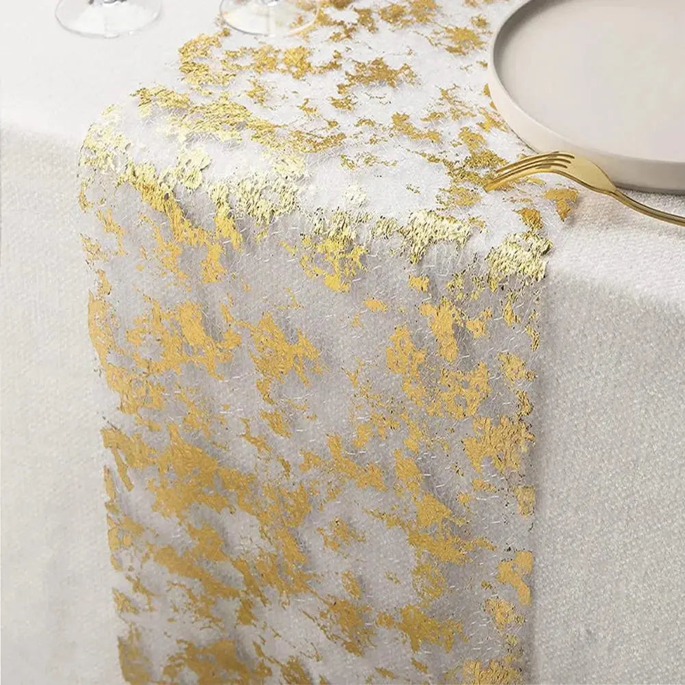 Linen Table Runner with Golden Foil - Decor for Weddings, Gift, Birthdays & Banquets - Scrollcart Qatar