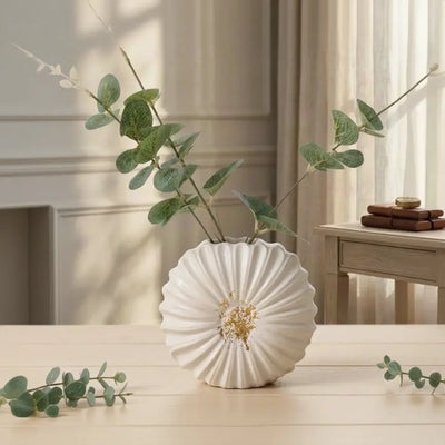 White Flower Shape Decor Vase with Artificial Plant | Modern Home Decor Vase Scrollcart Qatar 