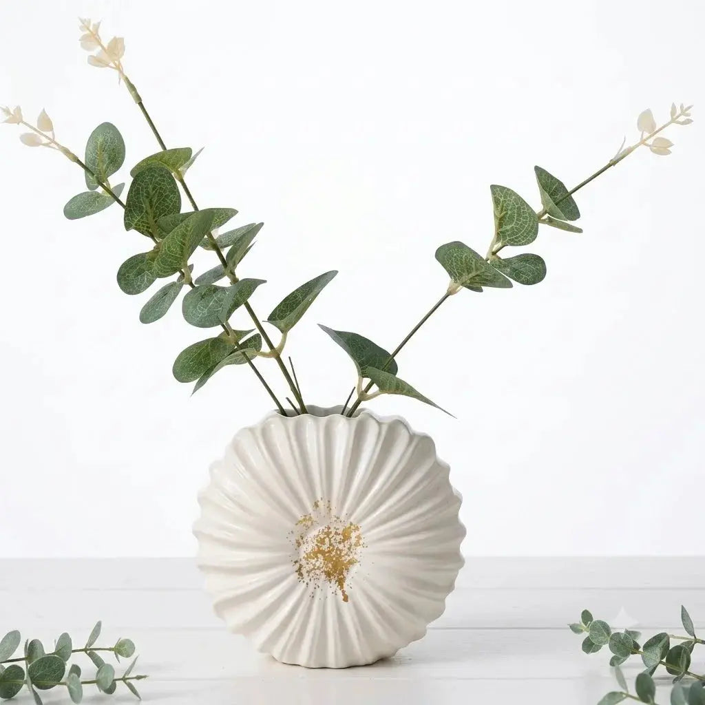 White Flower Shape Decor Vase with Artificial Plant | Modern Home Decor Vase Scrollcart Qatar 
