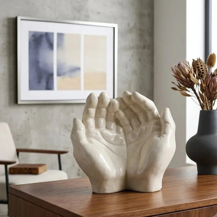 White Hand Shaped Decorative Bowl | Tea Light Holder & Planter for Home Decor Scrollcart Qatar 