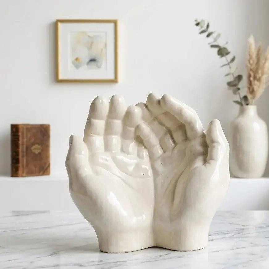 White Hand Shaped Decorative Bowl | Tea Light Holder & Planter for Home Decor Scrollcart Qatar 