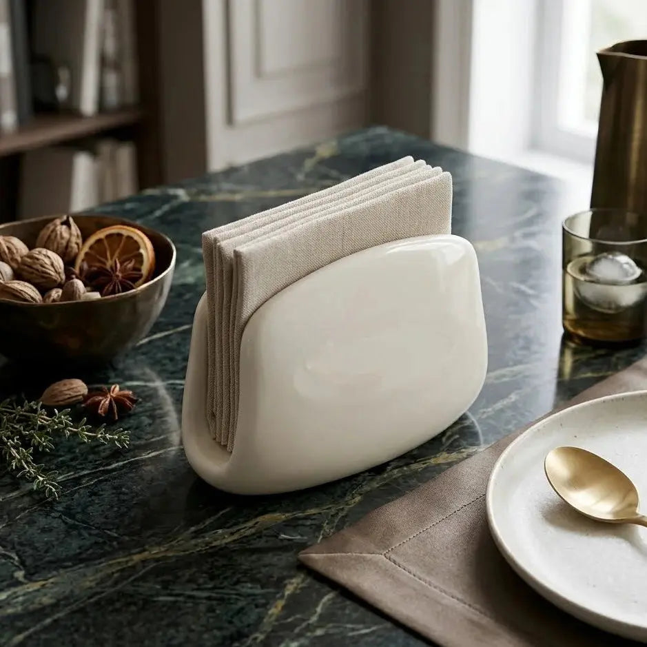 White Porcelain Napkin Holder 11 × 7 cm Scrollcart Qatar 