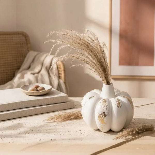 White Pumpkin Decorative Vase | Modern Minimalist Flower Holder for Home Decor Scrollcart Qatar 