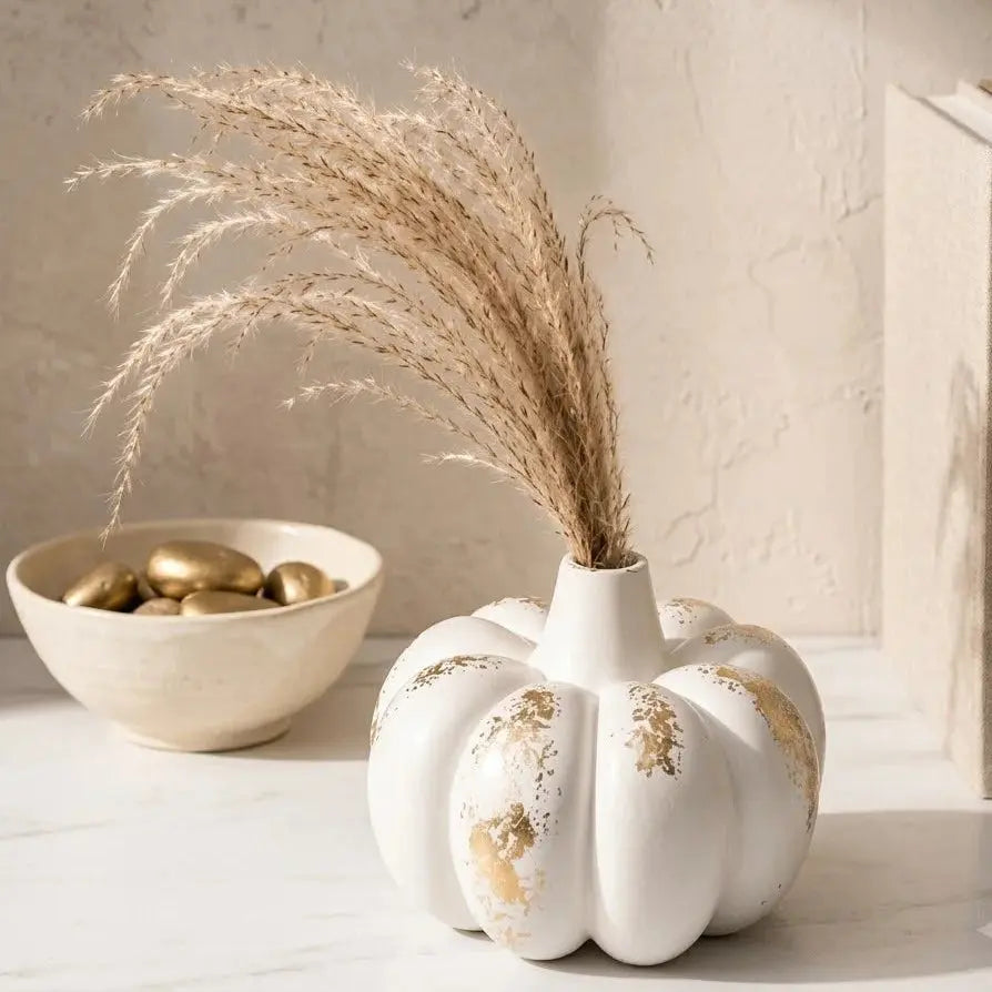 White Pumpkin Decorative Vase | Modern Minimalist Flower Holder for Home Decor Scrollcart Qatar 
