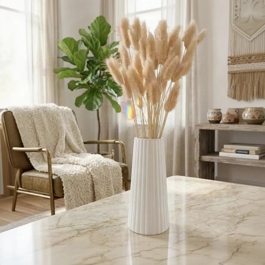 White Striped Vase for Dried Flowers | Modern Minimalist Home Decor Scrollcart Qatar 