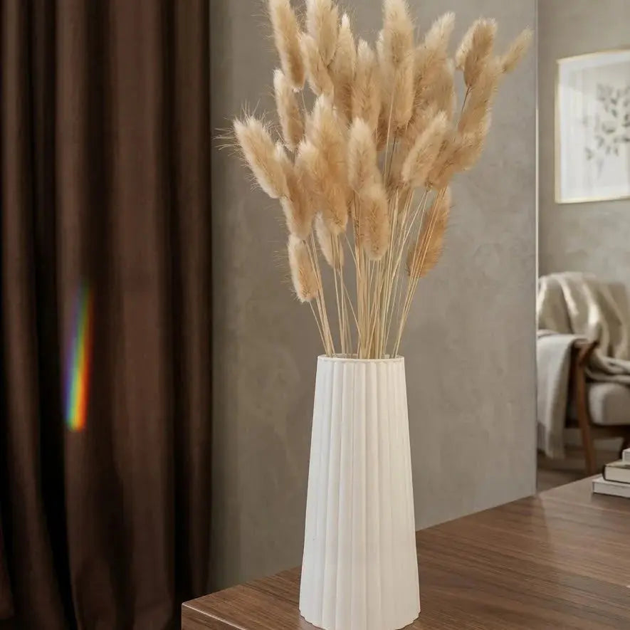 White Striped Vase for Dried Flowers | Modern Minimalist Home Decor Scrollcart Qatar 