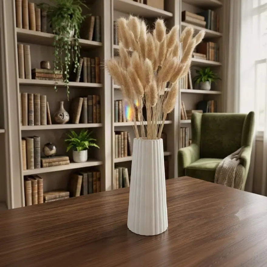 White Striped Vase for Dried Flowers | Modern Minimalist Home Decor Scrollcart Qatar 