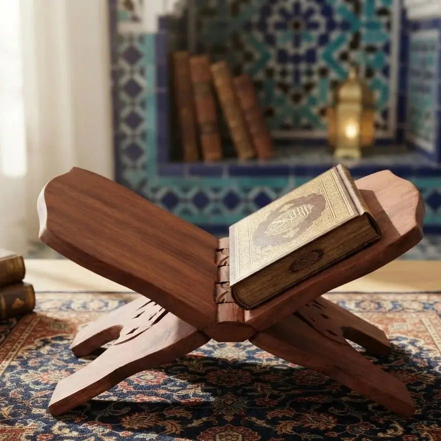 Wooden Book Stand 15 Inch – Adjustable Rehal with Brass &amp; Carving Work Scrollcart Qatar 