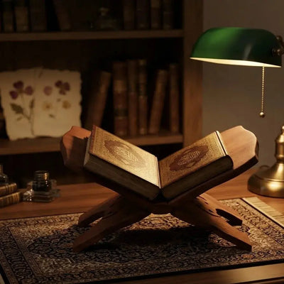 Wooden Book Stand 15 Inch – Adjustable Rehal with Brass &amp; Carving Work Scrollcart Qatar 