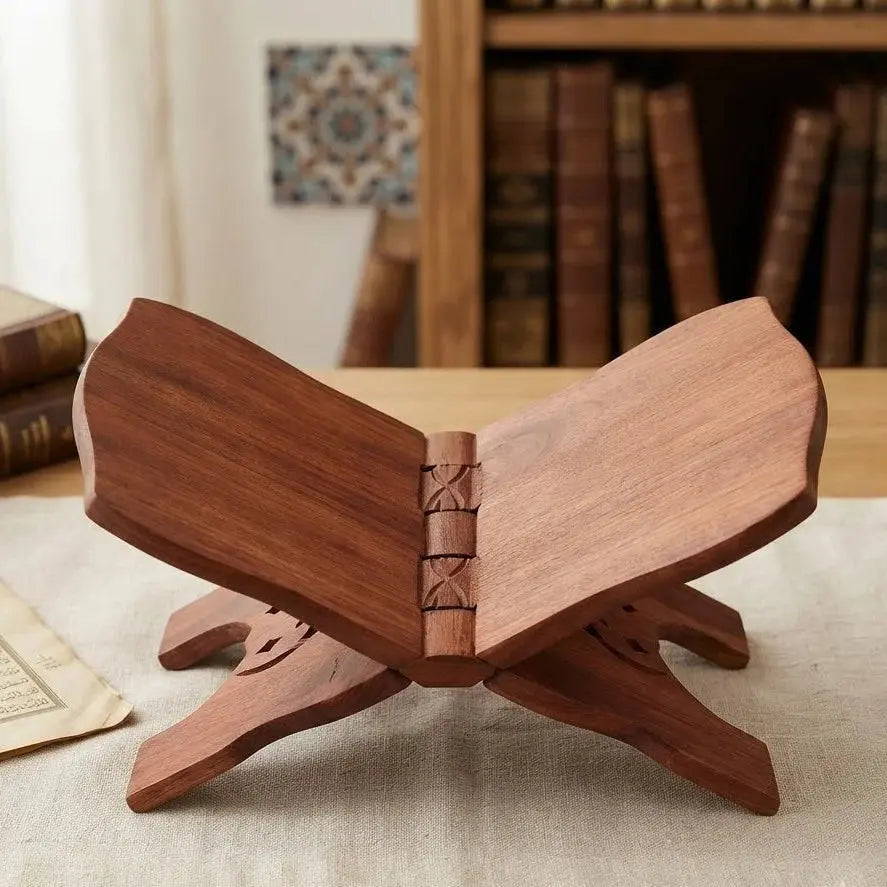Wooden Book Stand 15 Inch – Adjustable Rehal with Brass &amp; Carving Work Scrollcart Qatar 