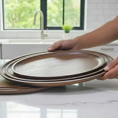 Wooden Round Dinner Tray – Lightweight Serving Plate Scrollcart Qatar 