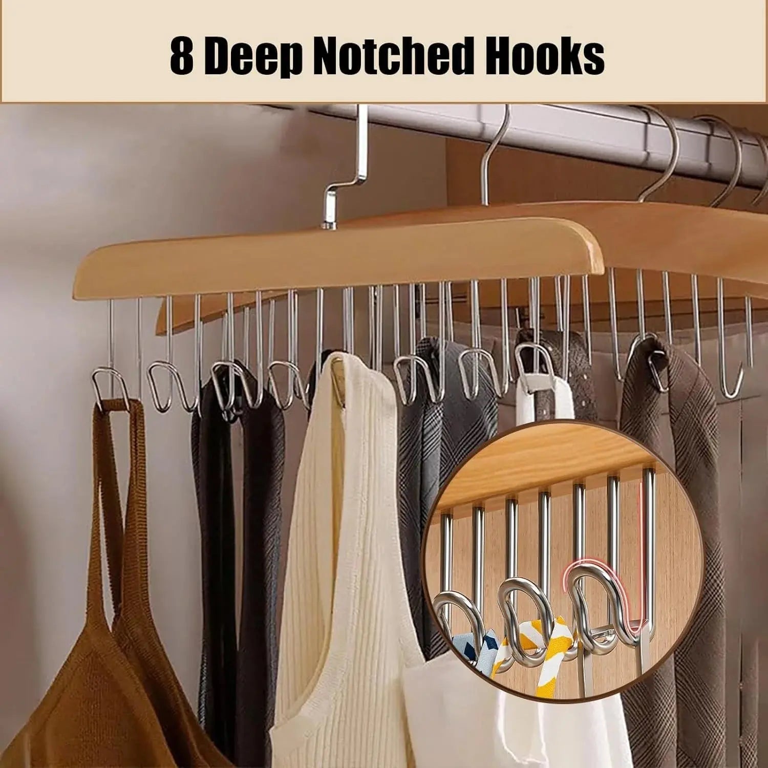 Wooden stainless steel 8-Hook Hanger Price Online Qatar