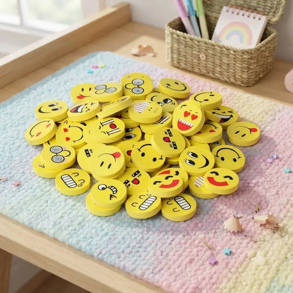 Yellow Smiley Face Emoji Erasers For Kids-24 Pcs Scrollcart Qatar 