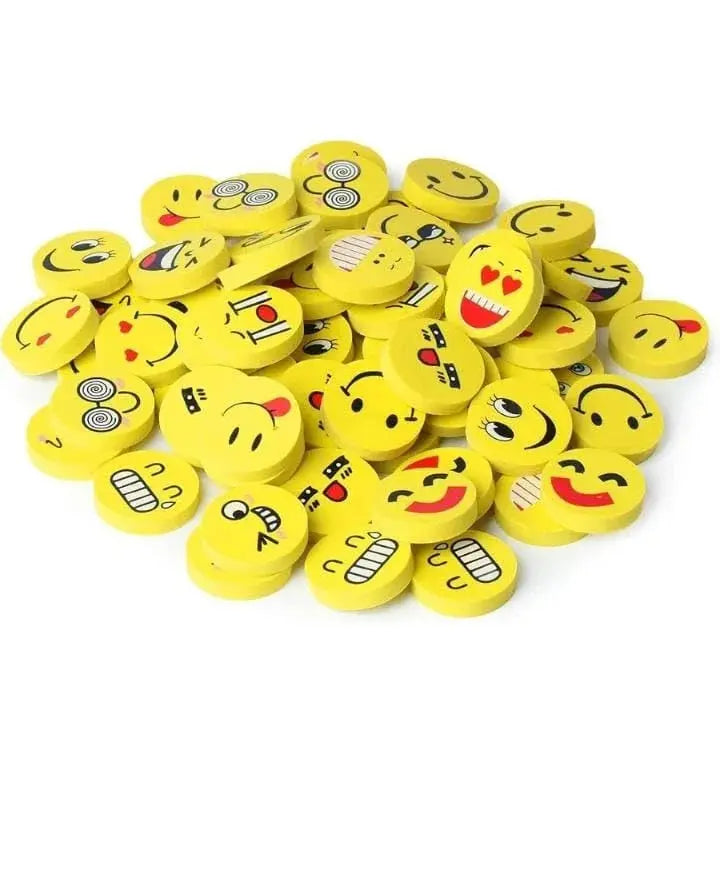 Yellow Smiley Face Emoji Erasers For Kids-24 Pcs Scrollcart Qatar 