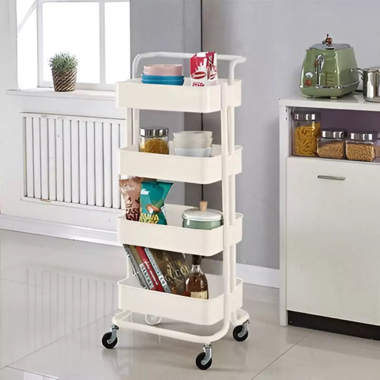 4 Layer Kitchen Trolley, Metal Foldable Kitchen Storage Rack