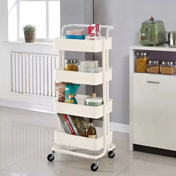 4 Layer Kitchen Trolley, Metal Foldable Kitchen Storage Rack - Scrollcart Qatar