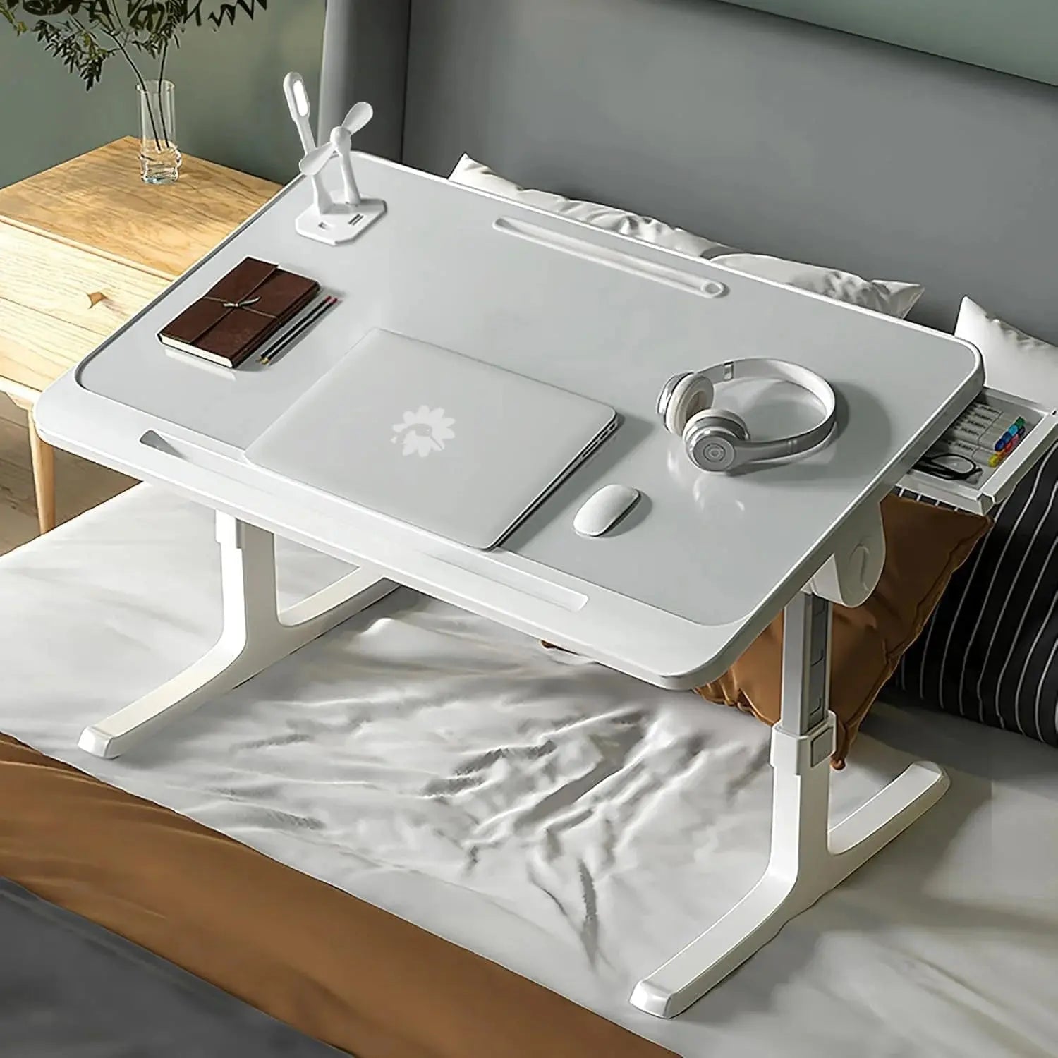 Adjustable Laptop Table Stand with Drawer – Foldable Bed Desk with USB Port Scrollcart Qatar 