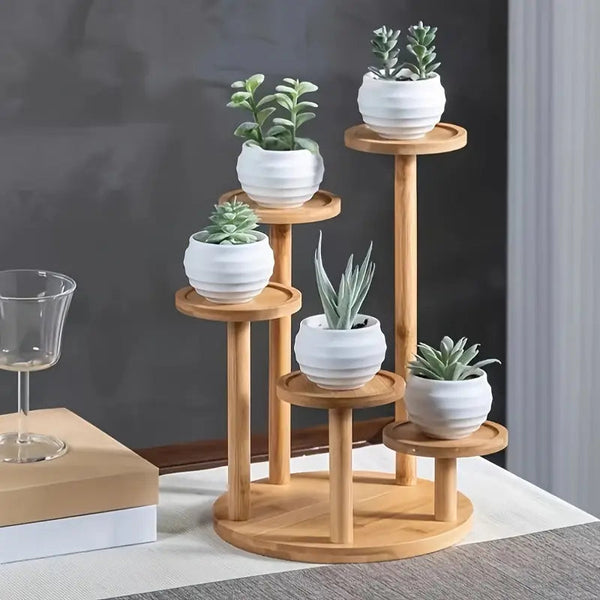 5-Tier Bamboo Wood Plant Stand Scrollcart Qatar 