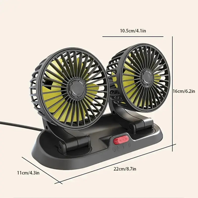 10W USB Dual Head Car Cooling Fan - 360° Rotatable Scrollcart Qatar 