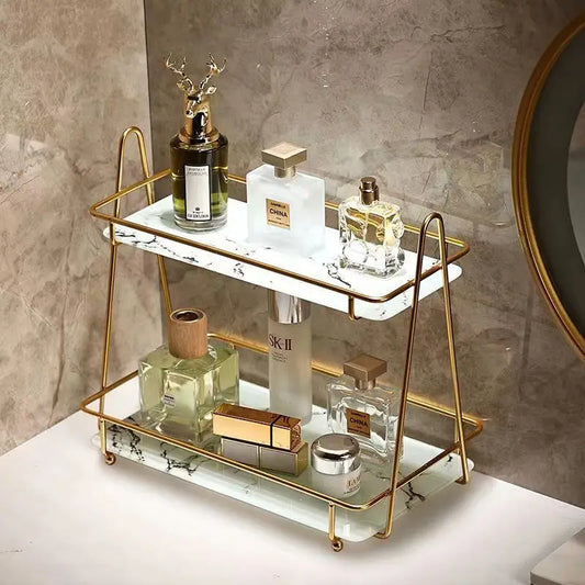 Cosmetic Storage Shelf: Makeup Storage Rack Tray Luxury Anti-rust Holder Dressing Table.