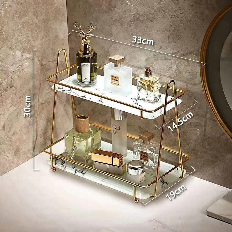 Cosmetic Storage Shelf: Makeup Storage Rack Tray Luxury Anti-rust Holder Dressing Table.