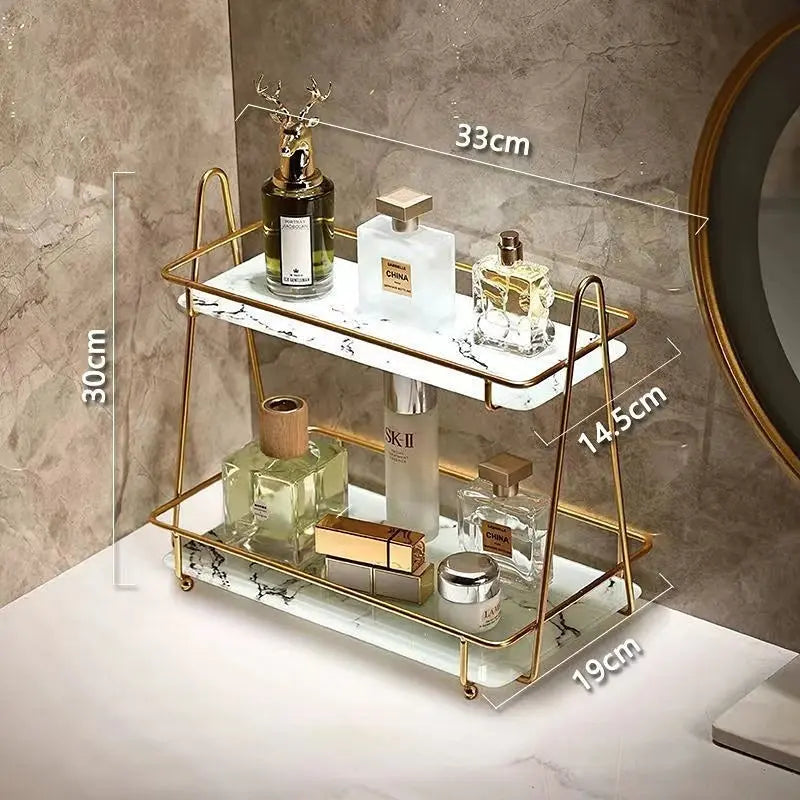 Cosmetic Storage Shelf: Makeup Storage Rack Tray Luxury Anti-rust Holder Dressing Table. - Scrollcart Qatar