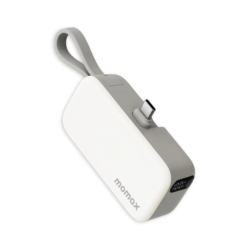 MOMAX 1-Power X Pro Mini+5000mAh Integrated FoldableUSB-C Plug & Built-In USB-C Cable  Power Bank With Apple watchFast charger