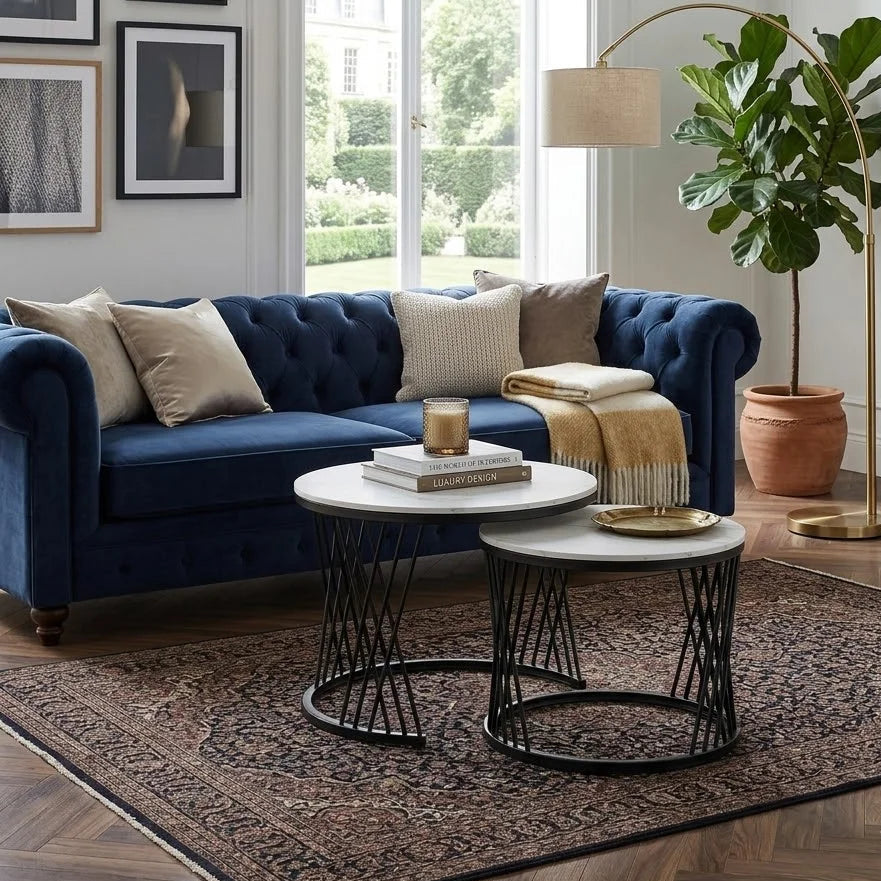 Modern Round Nesting Coffee Table Set – 2-Piece Black & White