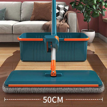 Flat Self Squeezing Microfiber Cloth Mop with Bucket - Hands Free Mop - Scrollcart Qatar