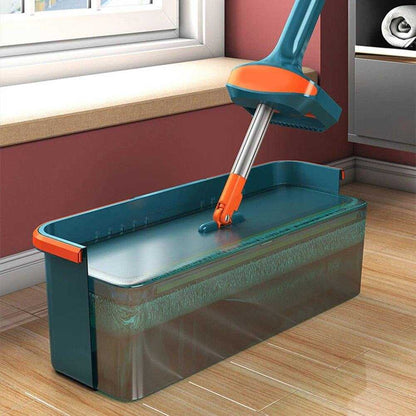 Flat Self Squeezing Microfiber Cloth Mop with Bucket - Hands Free Mop - Scrollcart Qatar