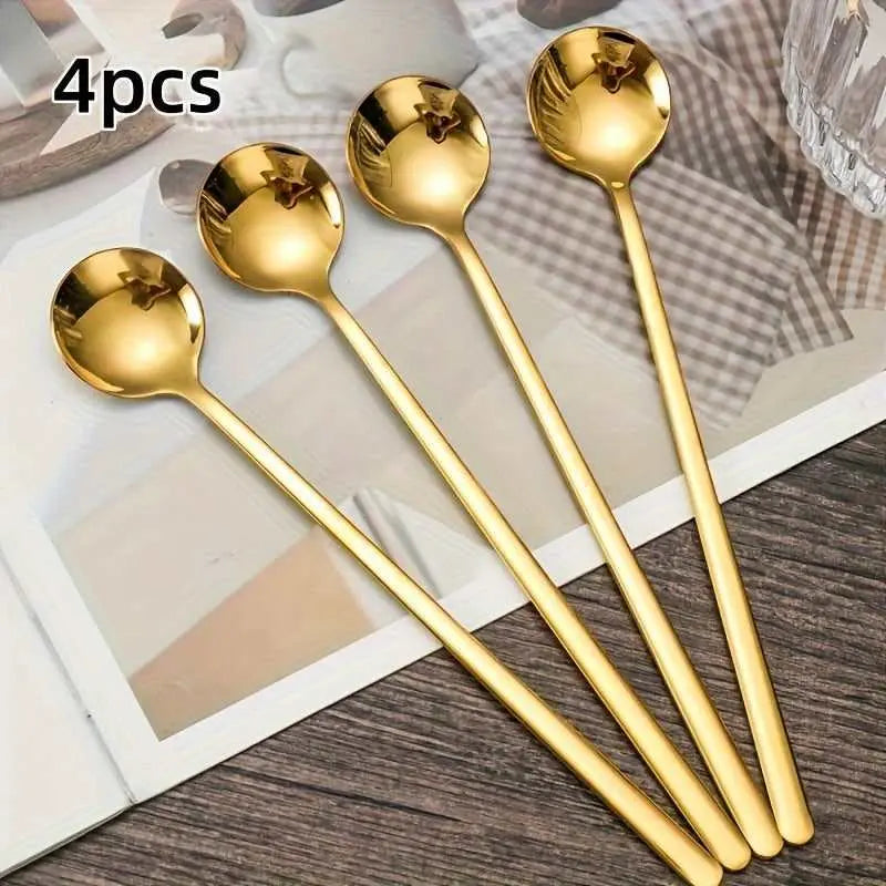 Golden Stainless Steel Long Coffee Spoon: Perfect for Stirring and Serving - Scrollcart Qatar