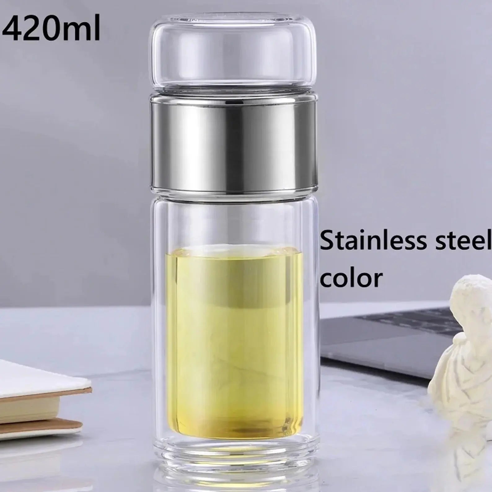 Double-Layer Glass Tea Infuser Bottle – 390ML Leakproof Travel Tumbler Scrollcart Qatar 
