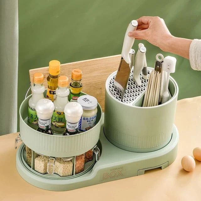 Kitchen Space-Saving Seasoning Rack, Household 360° Rotating Knife Rack, Chopsticks Storage Box - Scrollcart Qatar