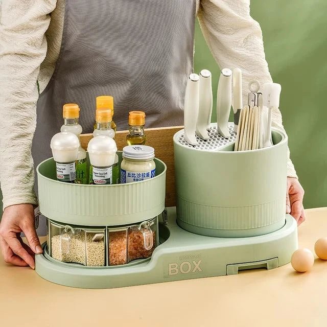 Kitchen Space-Saving Seasoning Rack, Household 360° Rotating Knife Rack, Chopsticks Storage Box - Scrollcart Qatar