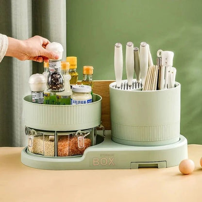 Kitchen Space-Saving Seasoning Rack, Household 360° Rotating Knife Rack, Chopsticks Storage Box - Scrollcart Qatar