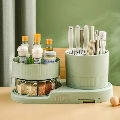 Kitchen Space-Saving Seasoning Rack, Household 360° Rotating Knife Rack, Chopsticks Storage Box - Scrollcart Qatar