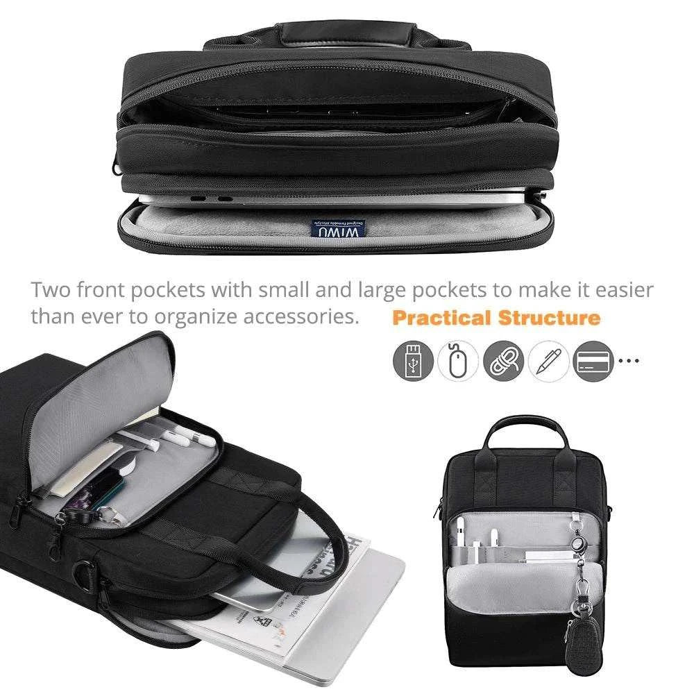 Laptop Bag - Premium WIWU Alpha Vertical Double Layer Bag For 13.3 inc Laptop/Ultra book - Vertical Black - Scrollcart Qatar