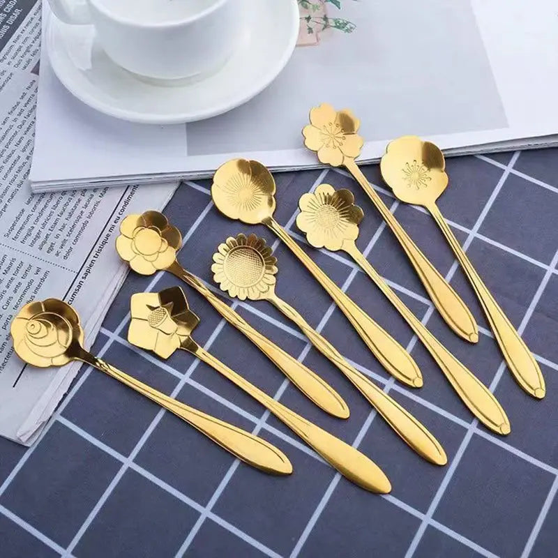 Luxury Flower Stainless Steel Coffee Spoon 8-Piece Set - Scrollcart Qatar