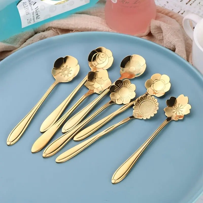 Luxury Flower Stainless Steel Coffee Spoon 8-Piece Set - Scrollcart Qatar