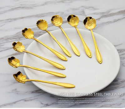 Luxury Flower Stainless Steel Coffee Spoon 8-Piece Set - Scrollcart Qatar