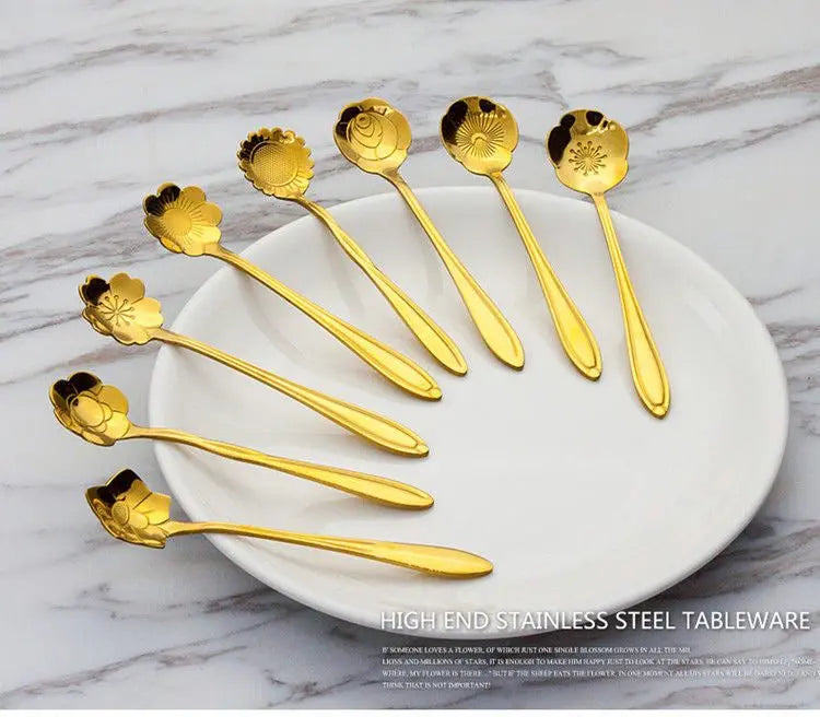 Luxury Flower Stainless Steel Coffee Spoon 8-Piece Set - Scrollcart Qatar