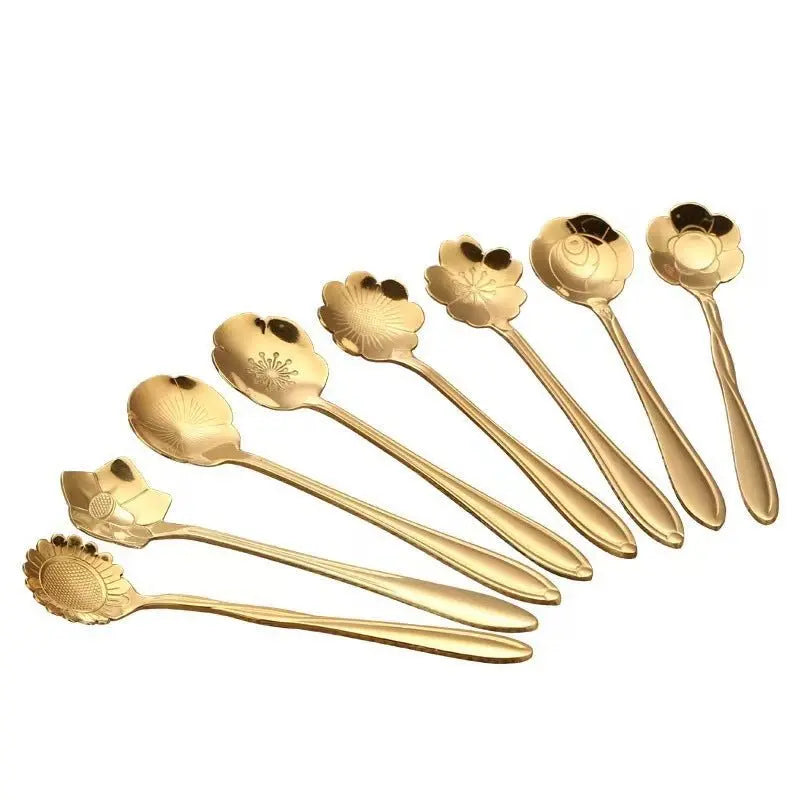Luxury Flower Stainless Steel Coffee Spoon 8-Piece Set - Scrollcart Qatar