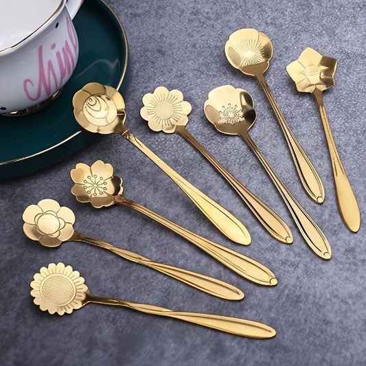 Luxury Flower Stainless Steel Coffee Spoon 8-Piece Set - Scrollcart Qatar