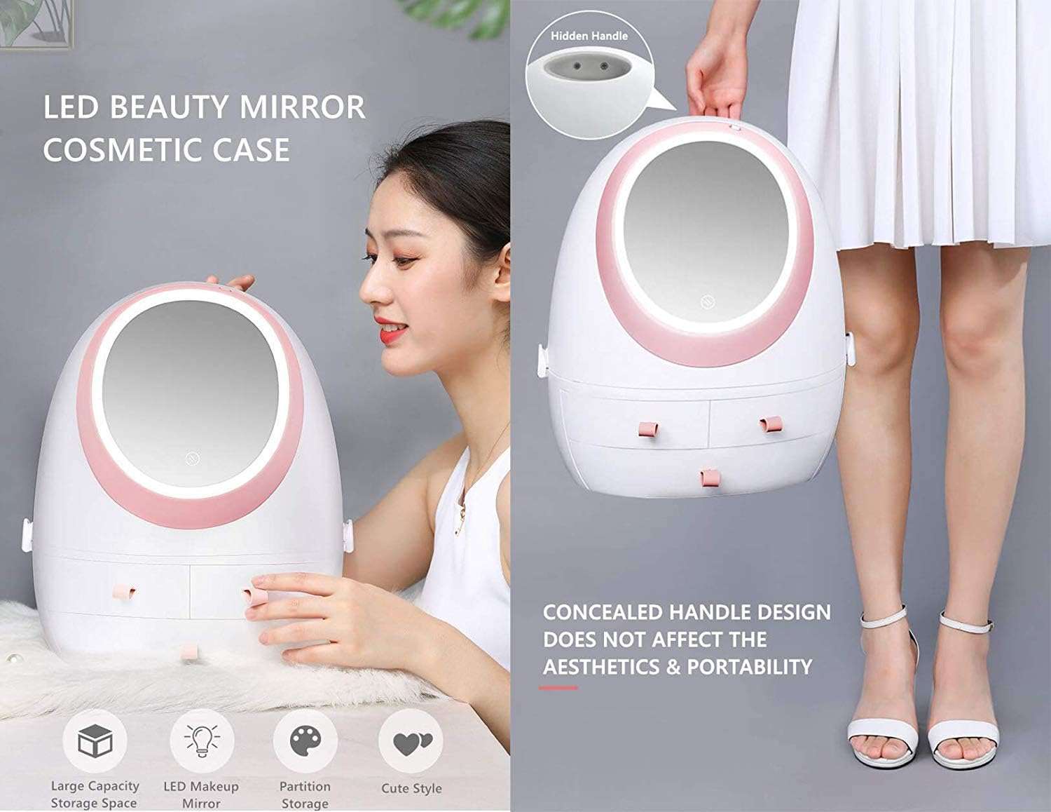 Luxury Large Capacity Makeup Box With LED Mirror - Scrollcart Qatar