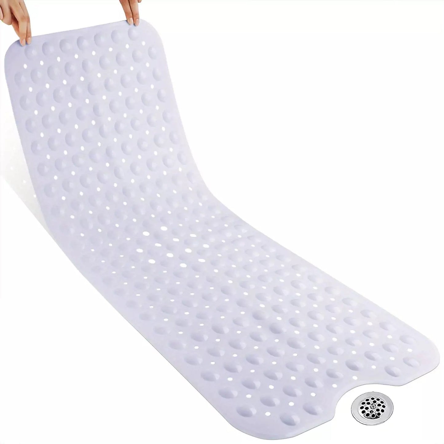 Extra-Long Non-Slip Bathtub Mat with Drain Holes – Transparent, Machine Washable PVC