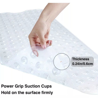 Extra-Long Non-Slip Bathtub Mat with Drain Holes – Transparent, Machine Washable PVC