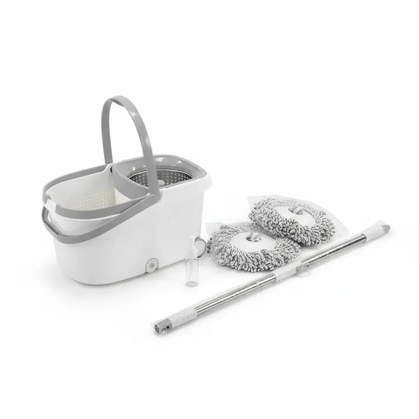 Flat Mop and Bucket Set with Wheels & Drainage Spout Scrollcart Qatar 