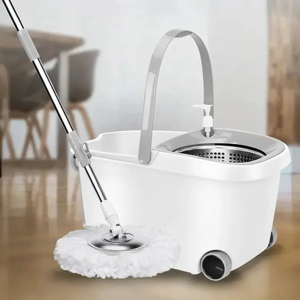 Flat Mop and Bucket Set with Wheels & Drainage Spout Scrollcart Qatar 