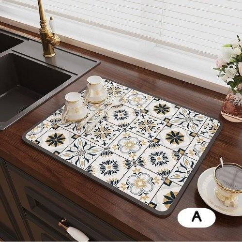 Non-slip Dish Drying Mat Super Absorbent Counder Top - Tableware Draining Quick Dry Pad - Scrollcart Qatar