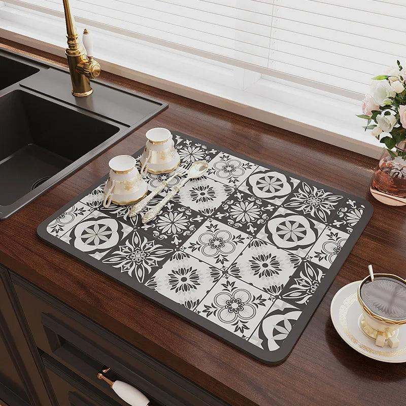 Non-slip Dish Drying Mat Super Absorbent Counder Top - Tableware Draining Quick Dry Pad - Scrollcart Qatar